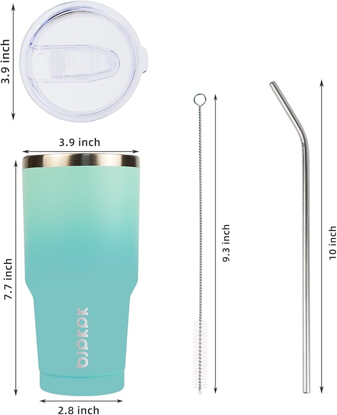 BJPKPK 30oz Stainless Steel Tumbler Color Block Insulated Tumblers Cup with Lid and Straw, Double Walled Travel Coffee Mug,Mint - Image 3