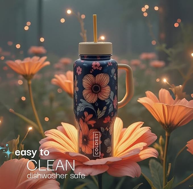 Coldest Tumbler with Handle and Straw - 100% Spill Proof Tumbler with Straw (3 Lids) - Stainless Steel Insulated Leakproof Tumblers for Women & Men - 36 oz (Almond Blossom) - Image 9
