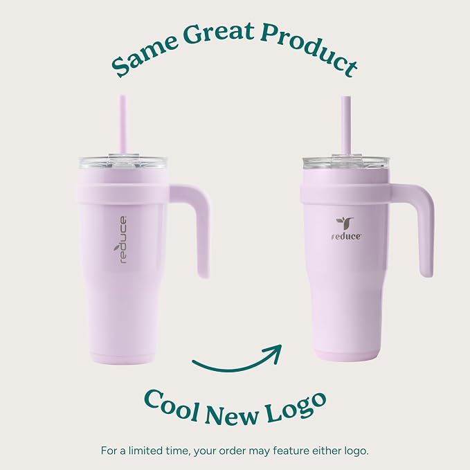REDUCE 24 oz Stainless Steel Tumbler with Handle - Dual-Wall Vacuum Insulated Travel Mug, Sweat-Proof Lid & Reusable Straw - Keeps Drinks Cold for 24 Hrs, Fits Cupholders, Dishwasher Safe-Pink Cotton - Image 2