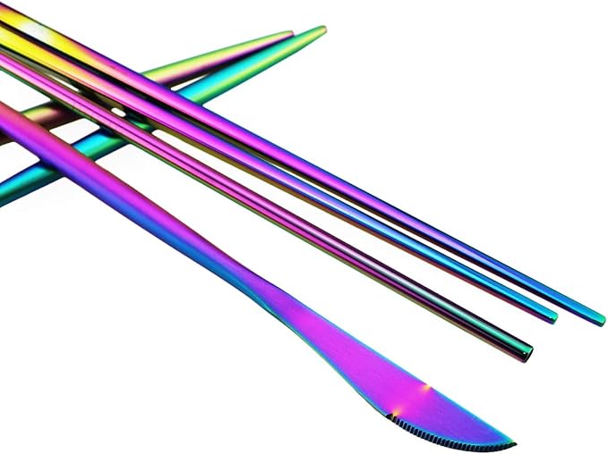 Gugrida Luxury Rainbow Matte Portable 18/10 Stainless Steel Travel Flatware - Image 5