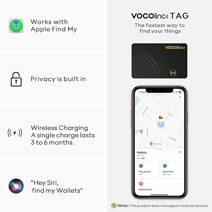 VOCOlinc Air Card Tag Rechargeable Wallet Tracker 1.6mm, Item Finder Work - Image 2