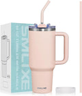 40 oz Tumbler with Handle and Straw Lid,Insulated Reusable Stainless Steel Water Bottle Travel Mug，Cupholder Friendly Double Wall Vacuum Sealed Cup (Rose Quartz) by smlixe