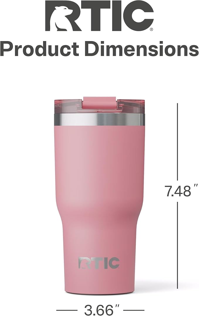 RTIC 20oz Essential Tumbler with Lid, Ceramic Lined, Insulated, Stainless Steel, Metal, Double Wall Vacuum-Insulation, Travel Cup for Iced Coffee, Tea, Hot and Cold Drink, Dusty Rose - Image 5