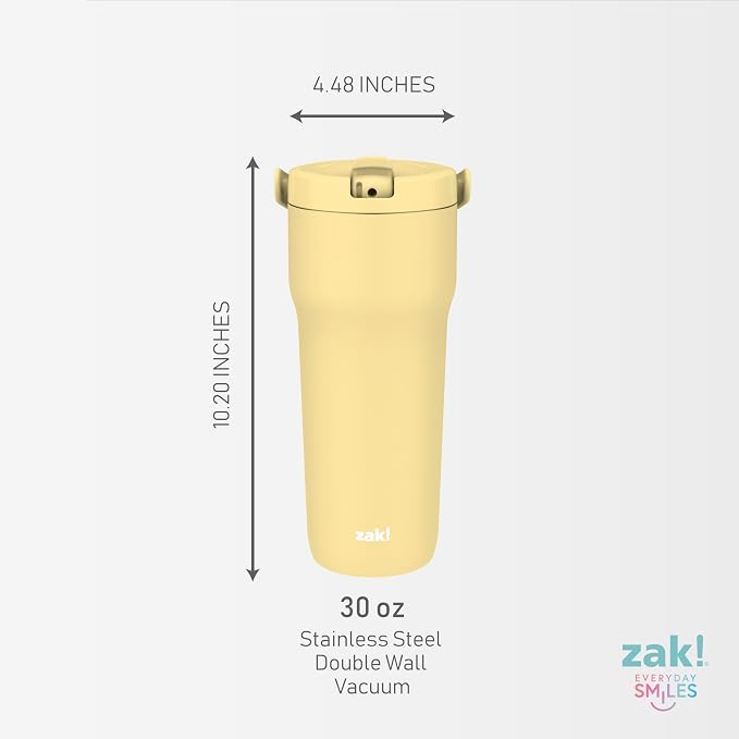 Zak Designs Sutton Travel Tumbler for On the Go, 30oz Stainless Steel with Vacuum Insulation, Straw Spout, Carry Handle for Cold Drinks (Vanilla Yellow) - Image 8