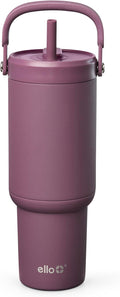 Ello Oasis Go+ 26oz Tumbler with Top Handle and Retracting Straw | Reusable Insulated Stainless Steel Cup, 100% Leakproof Water Bottle, 24 Hours Cold, Cup Holder Friendly For Travel | Wild Rasberry by Ello
