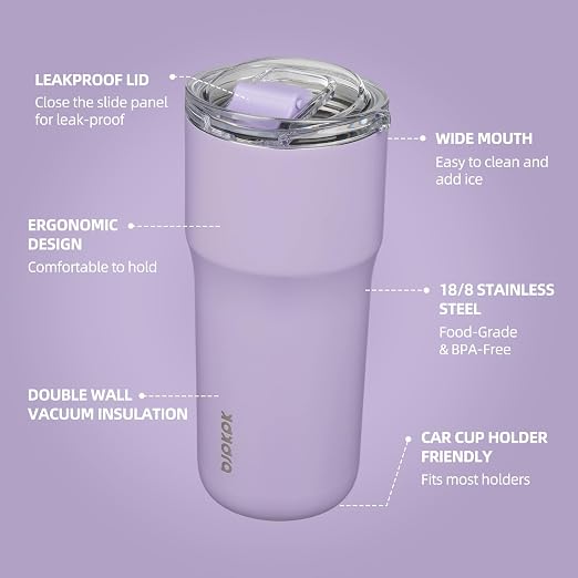 BJPKPK Insulated Tumbler with Lid,24oz Stainless Steel Tumbler,Double Wall Travel Coffee Mug Thermal cup,Keep Drinks Cold and Hot,Lavender - Image 2