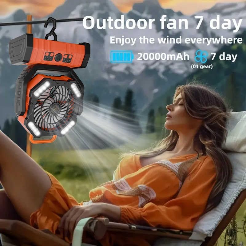 Portable Fan Rechargeable - 20000mAh Battery Powered Fan with LED Lantern Portable Outdoor Tent Fans with Remote,Hook,Timer, 4 Speeds for Camping Tent Bedroom Home Fishing Table - Image 6