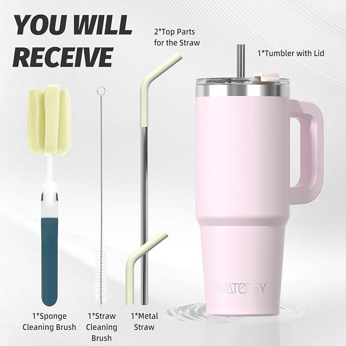 30 oz Tumbler with Handle,Tumbler with Lid and Straw,Double Wall Insulated Cup Stainless Steel Travel Mug(Cold for 34 Hours),Water Bottle for Iced Tea,Coffee,Cold Beverages(Rose Quartz) - Image 3