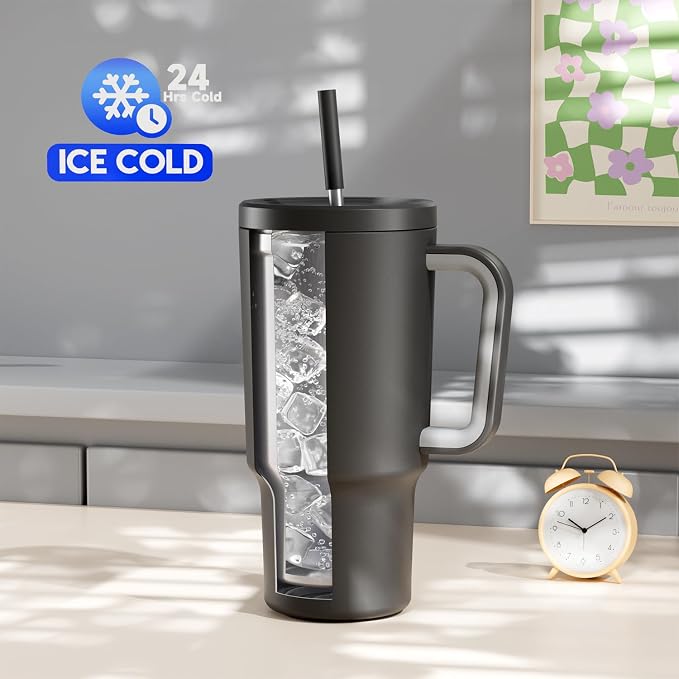 Meoky 30 oz Tumbler with Handle, Tumbler with Lid and Straw, Insulated Stainless Steel Travel Mug, 100% Leak-proof, Cupholder Friendly, Keeps Cold for 24 Hours or Hot for 8 Hours (Night) - Image 2
