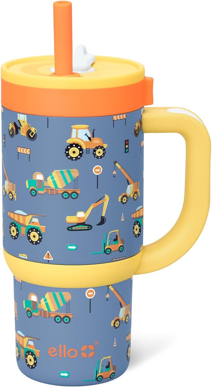 Ello Oasis 14oz Stainless Steel Toddler Tumbler with Handle & Retracting Straw, 100% Leakproof, Double-Wall Vacuum Insulated, Kids Water Bottle for School, BPA Free, Dishwasher Safe, Construction by Ello