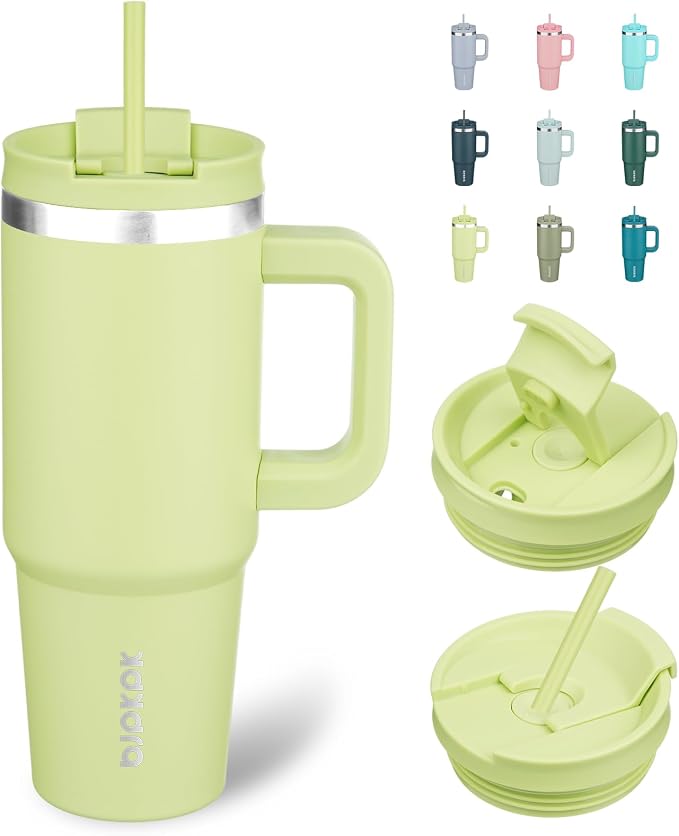 BJPKPK Tumbler With Handle And Straw 30oz Insulated Tumbler Cups With Lid Stainless Steel Travel Coffee Mug,Macaron Green by BJPKPK