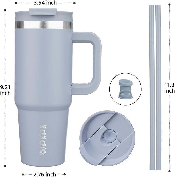 BJPKPK Tumbler With Handle 30 oz Stainless Steel Insulated Tumbler With Lid And Straw For Water Or Ice Coffee,Modern Blue - Image 3