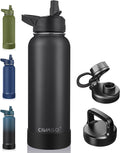 CIVAGO 40 oz Insulated Water Bottle With Straw, Stainless Steel Sports Water Cup Flask with 3 Lids (Straw, Spout and Handle Lid), Double Walled Travel Thermal Canteen Mug, Midnight Black by CIVAGO