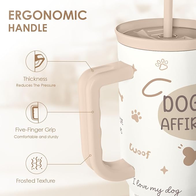 SANDJEST Dog Mom 40oz Tumbler With Handle and Straw, Dog Mom Affirmation Insulated Stainless Steel Travel Coffee Mug for Women Girls Pet Lovers, Gift Idea for Birthday Christmas Mothers Day - Image 3