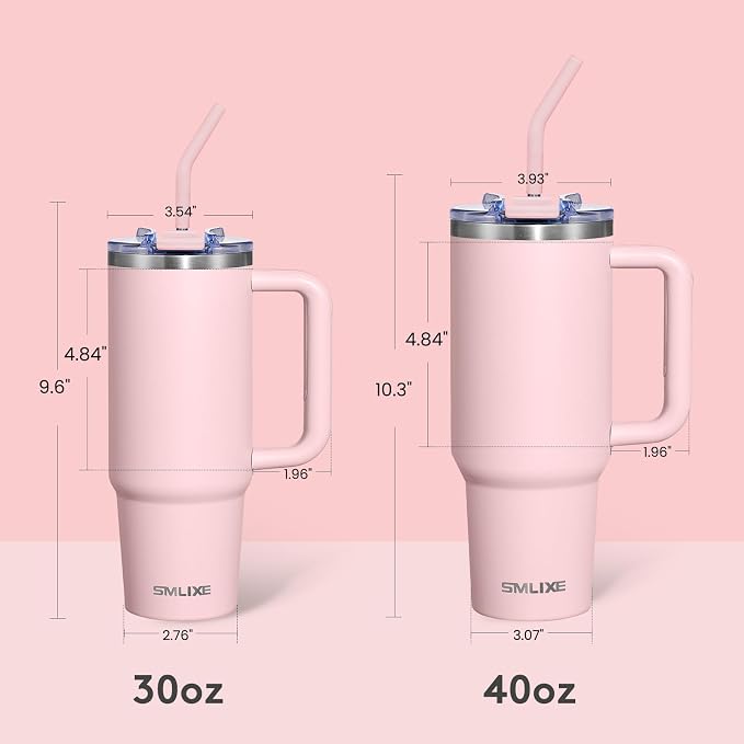 30 oz Tumbler with Handle, Tumbler with Lid and Straw, Double Wall Vacuum Insulated Travel Mug Stainless Steel Tumbler for Hot and Cold, Cupholder Friendly (Pink) - Image 4