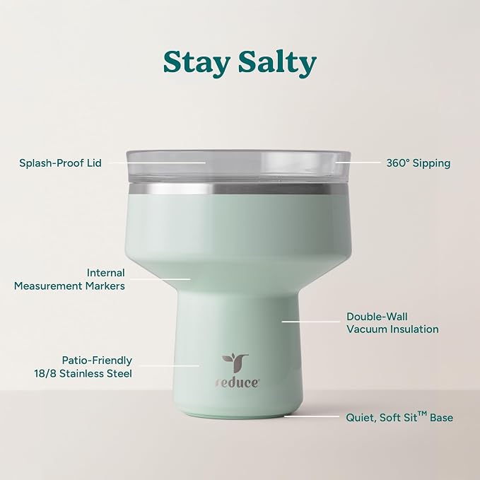 REDUCE Saltini 16 oz Cocktail Tumbler - Insulated Margarita Tumbler with Lid - Keeps Drinks Cold for 10 Hours - 360 Sippable Martini Glass Alternative - Shatterproof, Perfect for Parties - Sea Glass - Image 3