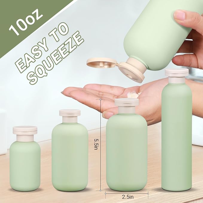 ASEVAT 10oz 4Pcs Green Plastic Refillable Travel Shampoo and Conditioner - Image 3