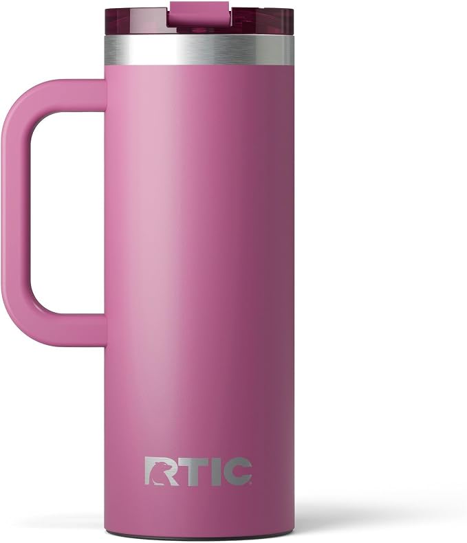 RTIC 20oz Road Trip Travel Mug with Lid and Handle, Ceramic Lined, Insulated, Stainless Steel, Metal, Double Wall Vacuum-Insulation, Portable Coffee, Tea Cup for Hot and Cold Drink, Orchid by RTIC