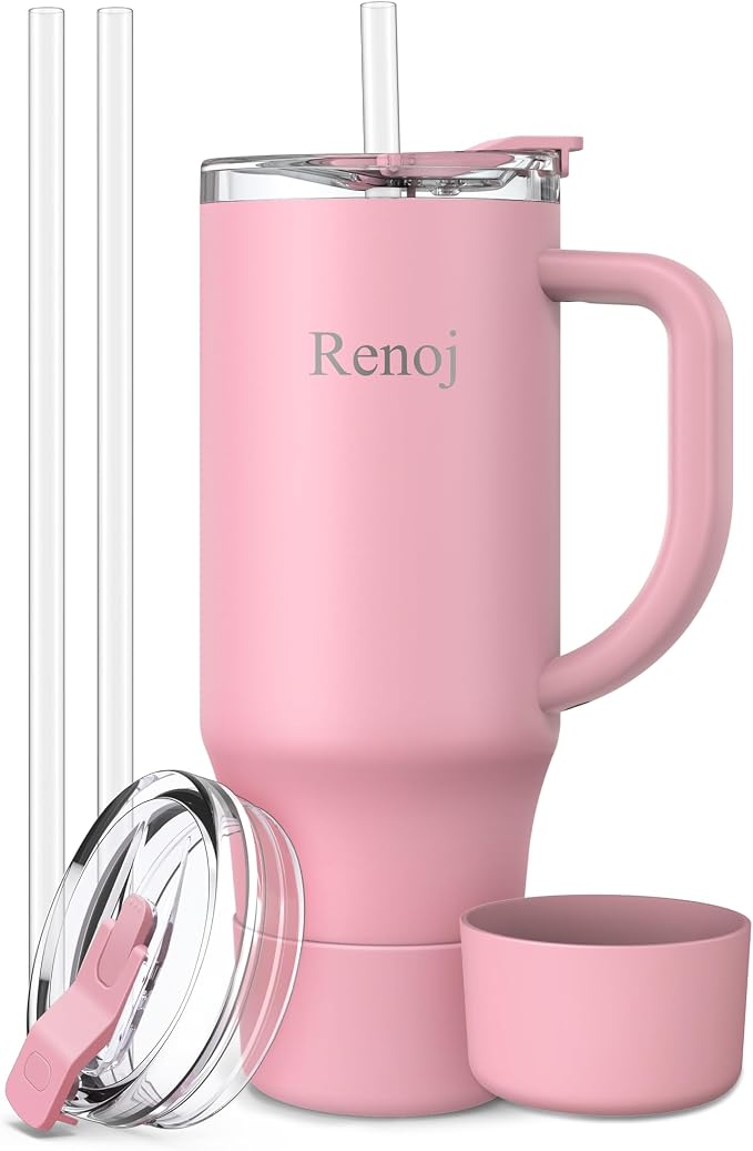 Renoj Insulated Mug 100% Leak Proof Insulated Water Bottle for Iced Coffee & Hot Drinks - Fits Car Cup Holder, Ideal Gift, 2 Straws & Silicone Boot - SnapShift Green Gradient 40 oz by VisittheRenoj