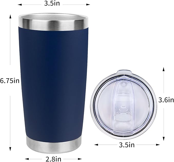 20oz Stainless Steel Tumbler Bulk with Lid, Travel Mug - Double Wall Vacuum Powder Coated Cup - Navy Blue, 6 Pack - Image 4