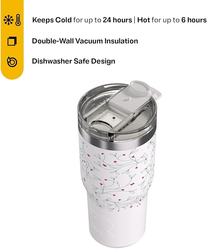 RTIC 20oz Essential Tumbler with Lid, Ceramic Lined, Insulated, Stainless Steel, Metal, Double Wall Vacuum-Insulation, Travel Cup for Iced Coffee, Tea, Hot and Cold Drink, Mistletoe - Image 3