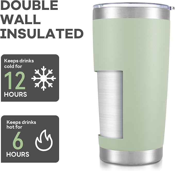20 oz Tumbler with Lid Stainless Steel Double Wall Vacuum Insulated Tumblers Powder Coated Cups Travel Mug Keep Drinks Cold and Hot, Sagebrush Green - Image 3