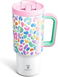 Meoky 32 oz Tumbler with Handle and Flip Straw, 100% Leakproof Tumbler with Lid and Straw, Stainless Steel Insulated Cup, Cupholder Friendly, Keeps Cold for 24 Hours (Leopard) by MEOKY