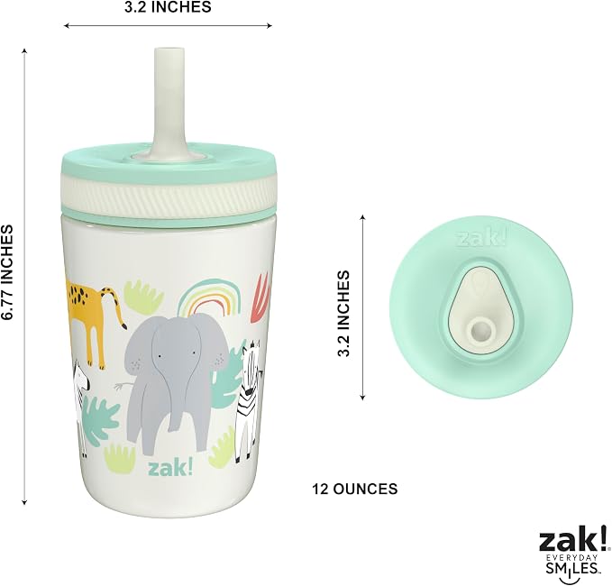 Zak Designs Kelso Toddler Cups For Travel or At Home, 12oz Vacuum Insulated Stainless Steel Sippy Cup With Leak-Proof Design is Perfect For Kids (Safari) - Image 8