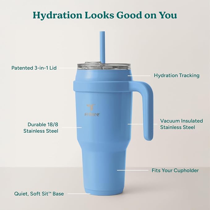 REDUCE Cold1 40 oz Tumbler with Handle - Vacuum Insulated Stainless Steel Water Bottle for Home, Office or Car, Reusable Mug with Straw or Leakproof Flip Lid, Keeps Drinks Cold All Day- Oahu Blue - Image 4