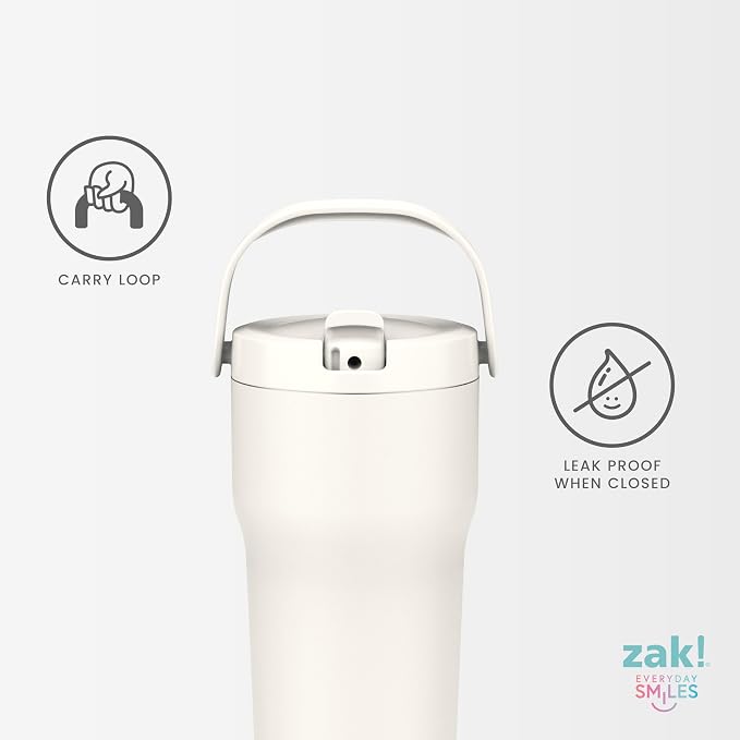 Zak Designs Sutton Travel Tumbler for On the Go, 30oz Stainless Steel with Vacuum Insulation, Straw Spout, Carry Handle for Cold Drinks (Vanilla Yellow) - Image 6