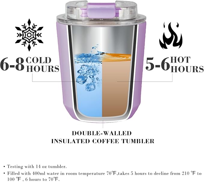 Puraville Insulated Tumblers with Lid, 10 oz Travel Coffee Mug Stainless Steel Vacuum Cup, Leak Proof Reusable Double Walled Coffee Tumbler for Iced and Hot Drinks, Lilac - Image 3