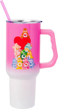 Silver Buffalo Care Bears Watercolor Heart Ombre Double Walled Stainless Steel Tumbler with Handle and Straw, Fits in Standard Cup Holder, 40 Ounces by SilverBuffalo