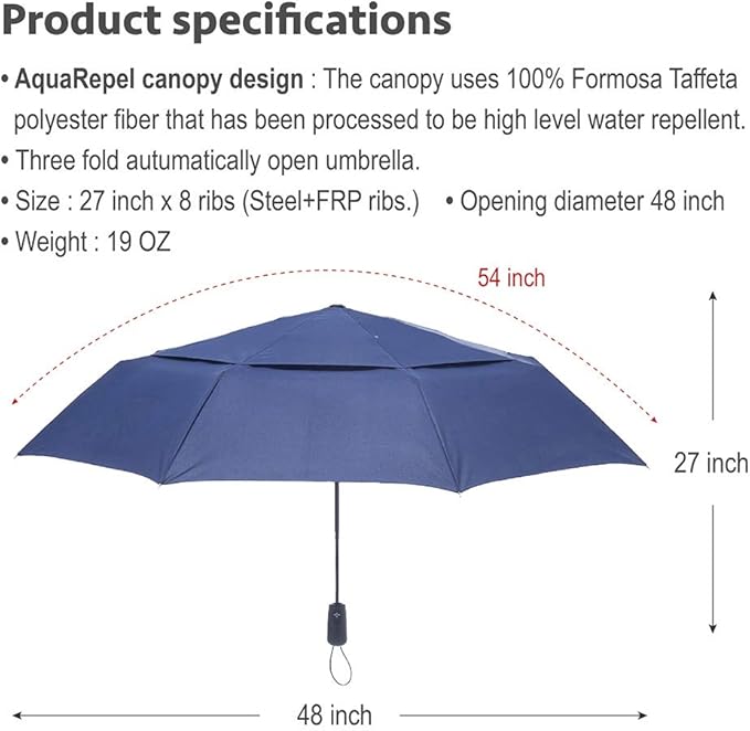 Large Umbrella Windproof 54 Inch Folds Into Portable Travel Size - Image 5