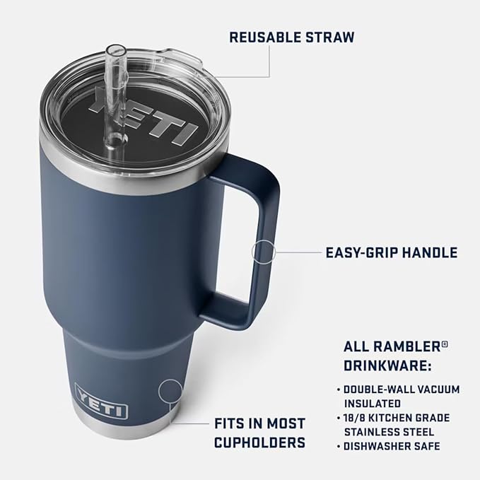 YETI Rambler 42 oz Tumbler with Handle and Straw Lid, Travel Mug Water Tumbler, Vacuum Insulated Cup with Handle, Stainless Steel, Papaya - Image 2