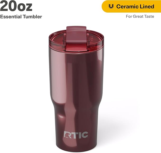 RTIC 20oz Essential Tumbler with Lid, Ceramic Lined, Insulated, Stainless Steel, Metal, Double Wall Vacuum-Insulation, Travel Cup for Iced Coffee, Tea, Hot and Cold Drink, Vintage Rose Metallic - Image 2