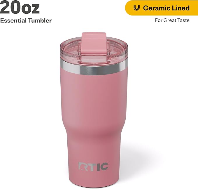 RTIC 20oz Essential Tumbler with Lid, Ceramic Lined, Insulated, Stainless Steel, Metal, Double Wall Vacuum-Insulation, Travel Cup for Iced Coffee, Tea, Hot and Cold Drink, Dusty Rose - Image 2