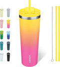 BJPKPK 30oz Stainless Steel Insulated Tumbler With lid And Straw Travel Coffee Thermal Tumblers Cup For Women And Men,Pink Yellow Rose by BJPKPK