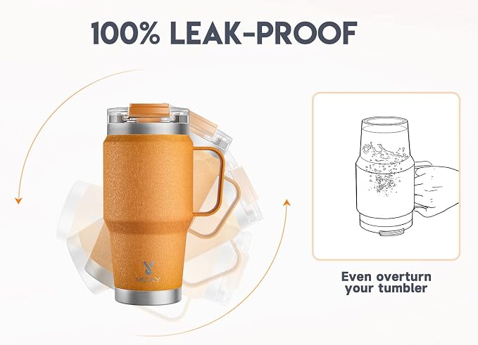 Meoky 24oz Travel Mug, Triple Insulated Stainless Steel Tumbler with Handle and 2-in-1 Straw and Sip Lid, 100% Leak Proof, Keeps Cold for 24 Hours or Hot for 8 Hours, Cupholder Friendly (Maple) - Image 5
