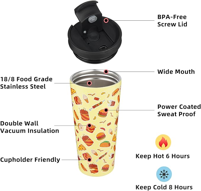 BJPKPK 22oz Tumbler With lid And Straw Stainless Steel Travel Coffee Mug Insulated Tumblers Cups,Yummy - Image 2