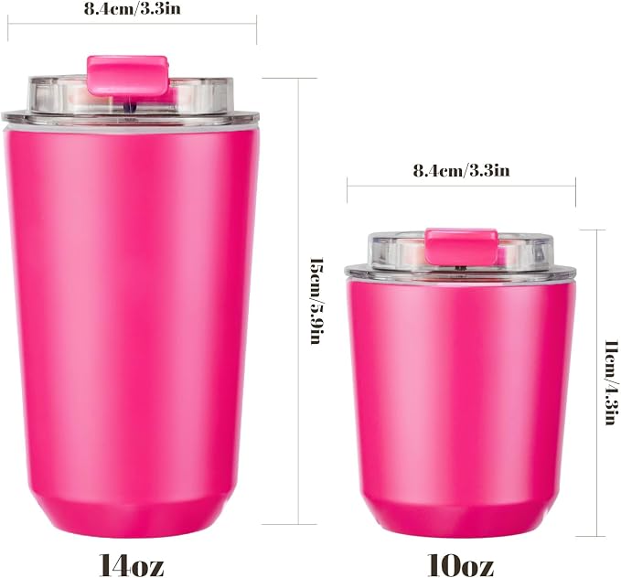 Puraville Insulated Tumblers with Lid, 14 oz Travel Coffee Mug Stainless Steel Vacuum Cup, Leak Proof Reusable Double Walled Coffee Tumbler for Iced and Hot Drinks, Fuchsia - Image 2