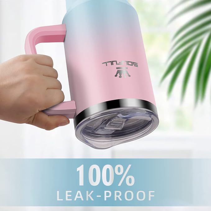 40 oz Tumbler with Handle and Straw Lid, 100% Leak-proof Travel Coffee Mug, Stainless Steel Insulated Cup For Beverages, Keeps Cold for 34Hrs or Hot for 10Hrs, Dishwasher Safe (PinkBlue) - Image 3