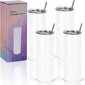 4 Pack 20 Oz Straight Skinny Tumblers,Individually Gift Boxed Stainless Steel Slim Skinny Tumbler Set Bulk, 20 Oz Insulated Slim Thin Travel Tumbler Cup for Diy, White by Wzaytia