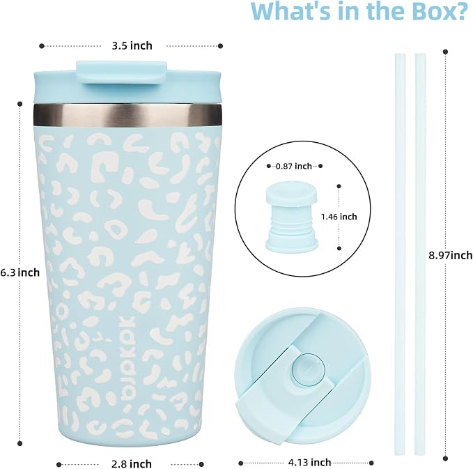 BJPKPK 18oz Tumbler With lid And Straw Stainless Steel Travel Coffee Mug Insulated Tumblers Cups,Light Blue Leopard - Image 2