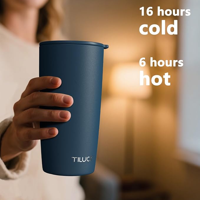 TILUCK 20 oz Insulated Tumbler with BPA-Free Lid, Stainless Steel Vacuum Travel Coffee Mug, Double Wall Coffee Tumbler（20oz，Matte DarkBlue） - Image 3