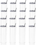 16 Pack 20 Oz Straight Skinny Tumblers,Individually Gift Boxed Stainless Steel Slim Skinny Tumbler Set Bulk, 20 Oz Insulated Slim Thin Travel Tumbler Cup for Diy, White by Wzaytia