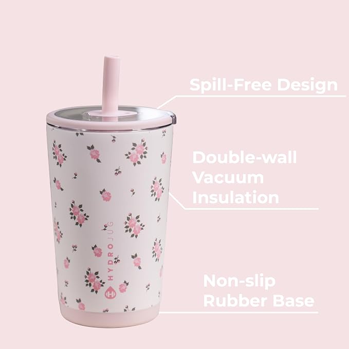 HydroJug Everyday Tumbler 14 oz – Ceramic-Lined Insulated Tumbler with Straw and Soft-Touch Lid, Cup Holder Friendly, Double-Wall Vacuum Insulation, Reusable Travel Cup – Wildrose - Image 3