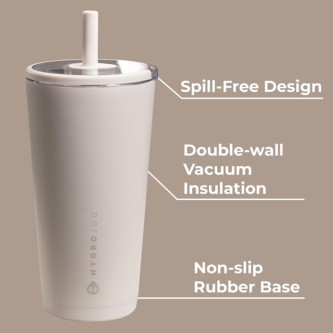 HydroJug Everyday Tumbler 20 oz – Ceramic-Lined Insulated Tumbler with Straw and Soft-Touch Lid, Cup Holder Friendly, Double-Wall Vacuum Insulation, Reusable Travel Cup – Linen - Image 5