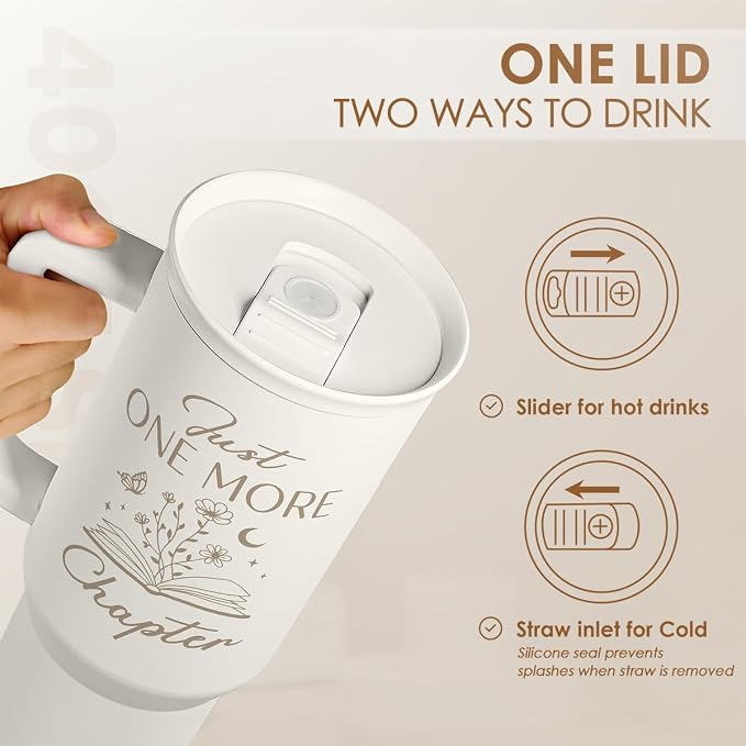 Book Lover Gifts for Women, Just One More Chapter Tumbler with Handle, Stainless Steel Insulated Coffee Travel Mug Cup, Gifts for Women Girls Bookworm on Christmas Birthday, 40oz - Image 5
