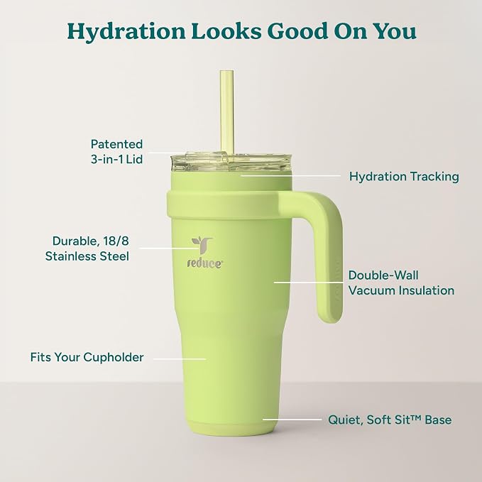 REDUCE 24 oz Stainless Steel Tumbler with Handle - Dual-Wall Vacuum Insulated Travel Mug, Sweat-Proof Lid & Reusable Straw - Keeps Drinks Cold for 24 Hrs, Fits Cupholders, Dishwasher Safe - Mojito - Image 4