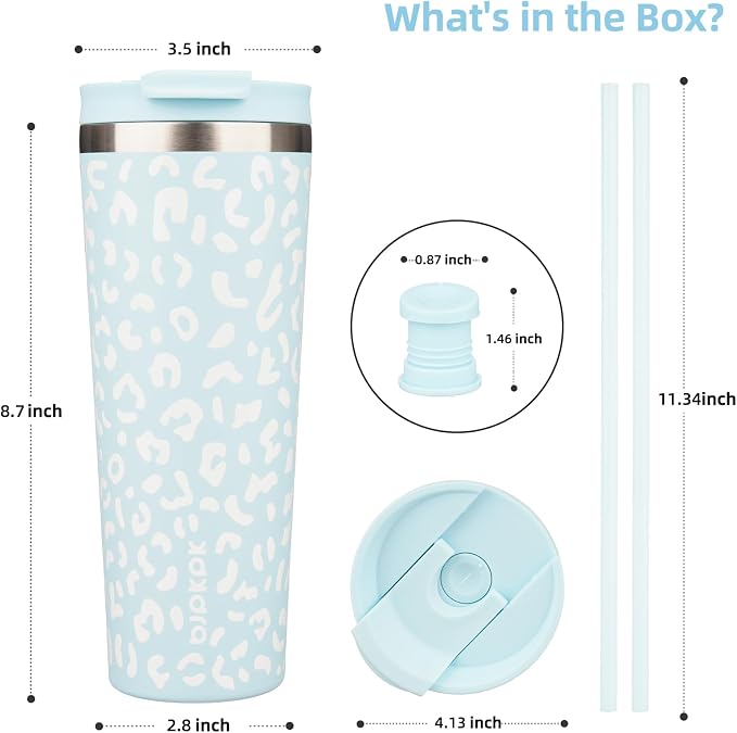BJPKPK 26oz Tumbler With lid And Straw Stainless Steel Travel Coffee Mug Insulated Tumblers Cups,Light Blue Leopard - Image 2